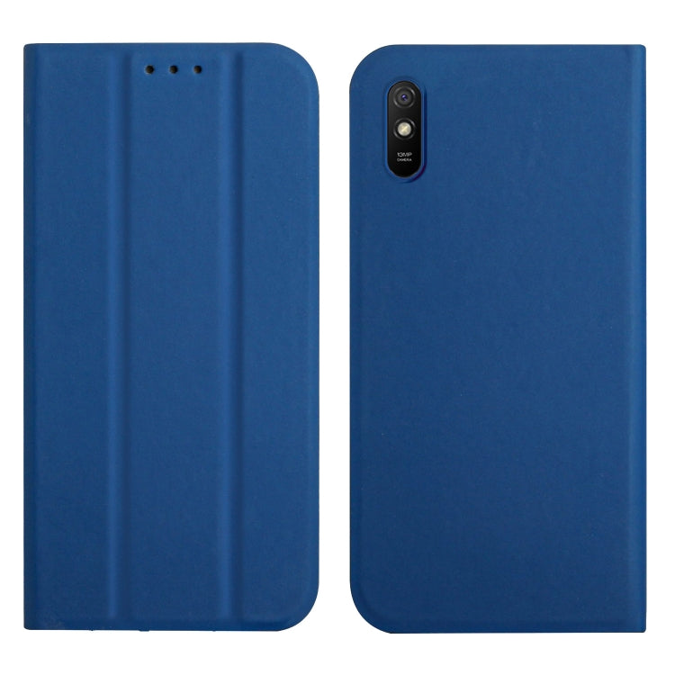 For Xiaomi Redmi 9A 3-Folding Ultrathin Skin Feel Magnetic Solid Color Horizontal Flip Leather Case with Holder