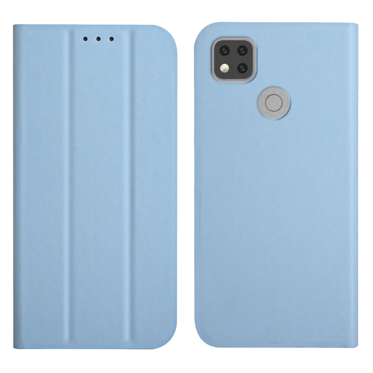 For Xiaomi Redmi 9C 3-Folding Ultrathin Skin Feel Magnetic Solid Color Horizontal Flip Leather Case with Holder