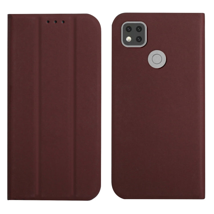 For Xiaomi Redmi 9C 3-Folding Ultrathin Skin Feel Magnetic Solid Color Horizontal Flip Leather Case with Holder