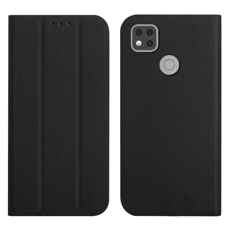 For Xiaomi Redmi 9C 3-Folding Ultrathin Skin Feel Magnetic Solid Color Horizontal Flip Leather Case with Holder