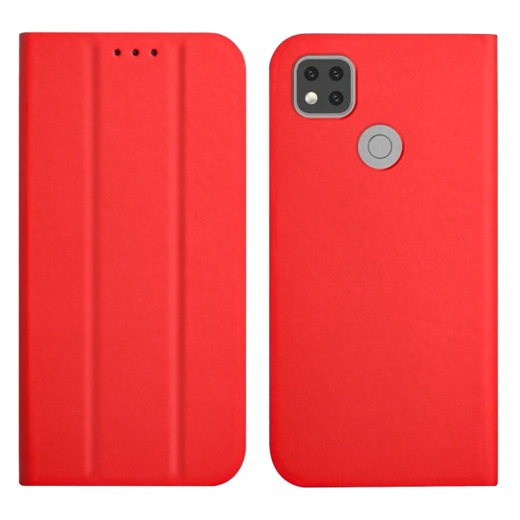 For Xiaomi Redmi 9C 3-Folding Ultrathin Skin Feel Magnetic Solid Color Horizontal Flip Leather Case with Holder