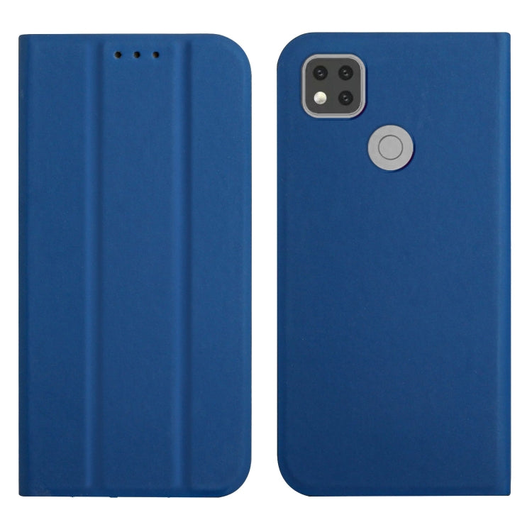 For Xiaomi Redmi 9C 3-Folding Ultrathin Skin Feel Magnetic Solid Color Horizontal Flip Leather Case with Holder