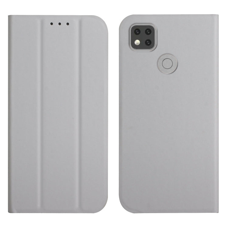 For Xiaomi Redmi 9C 3-Folding Ultrathin Skin Feel Magnetic Solid Color Horizontal Flip Leather Case with Holder