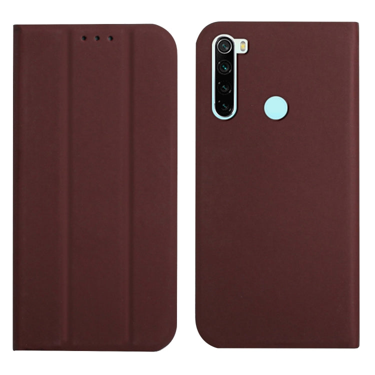 For Xiaomi Redmi Note 8 3-Folding Ultrathin Skin Feel Magnetic Solid Color Horizontal Flip Leather Case with Holder