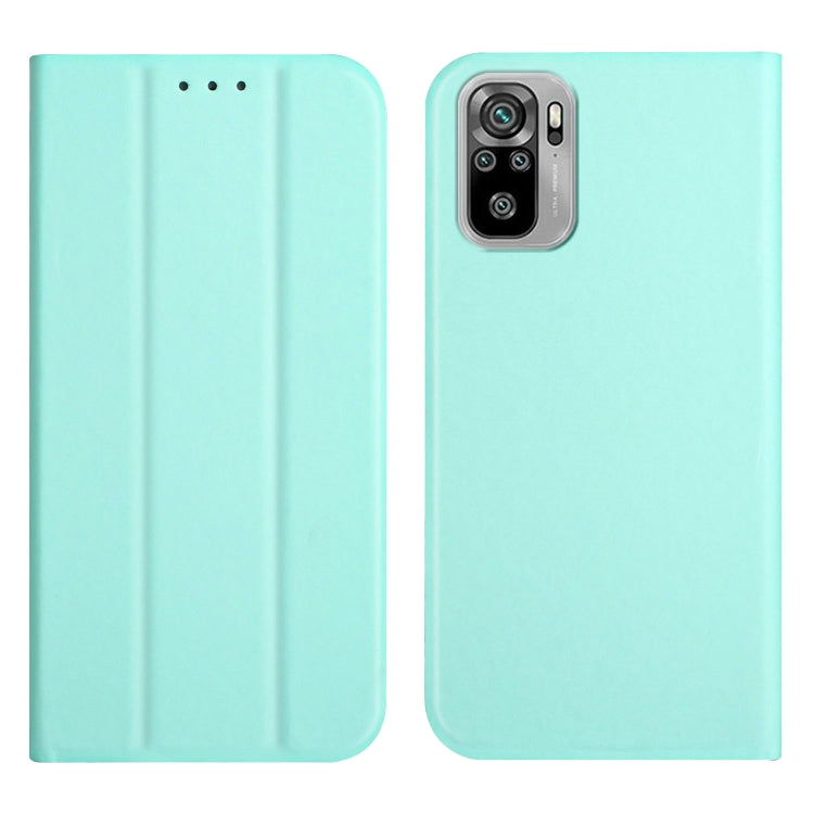 For Xiaomi Redmi Note 10 3-Folding Ultrathin Skin Feel Magnetic Solid Color Horizontal Flip Leather Case with Holder