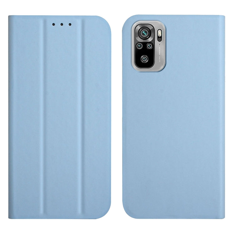 For Xiaomi Redmi Note 10 3-Folding Ultrathin Skin Feel Magnetic Solid Color Horizontal Flip Leather Case with Holder