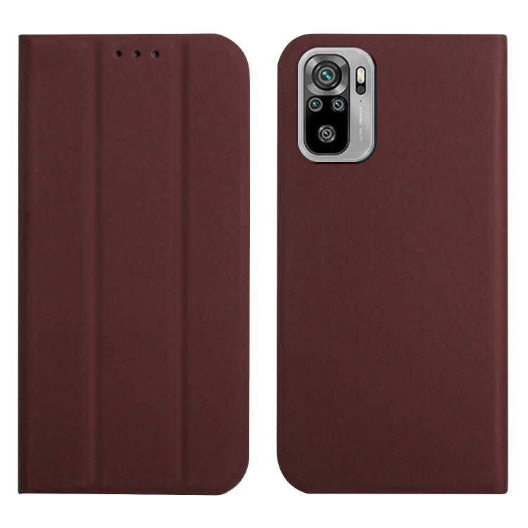 For Xiaomi Redmi Note 10 3-Folding Ultrathin Skin Feel Magnetic Solid Color Horizontal Flip Leather Case with Holder