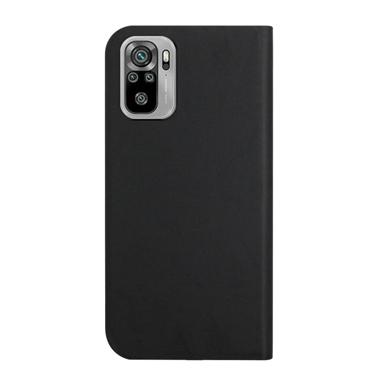 For Xiaomi Redmi Note 10 3-Folding Ultrathin Skin Feel Magnetic Solid Color Horizontal Flip Leather Case with Holder