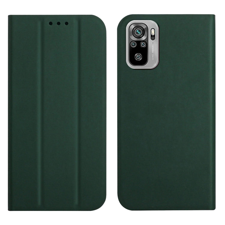 For Xiaomi Redmi Note 10 3-Folding Ultrathin Skin Feel Magnetic Solid Color Horizontal Flip Leather Case with Holder