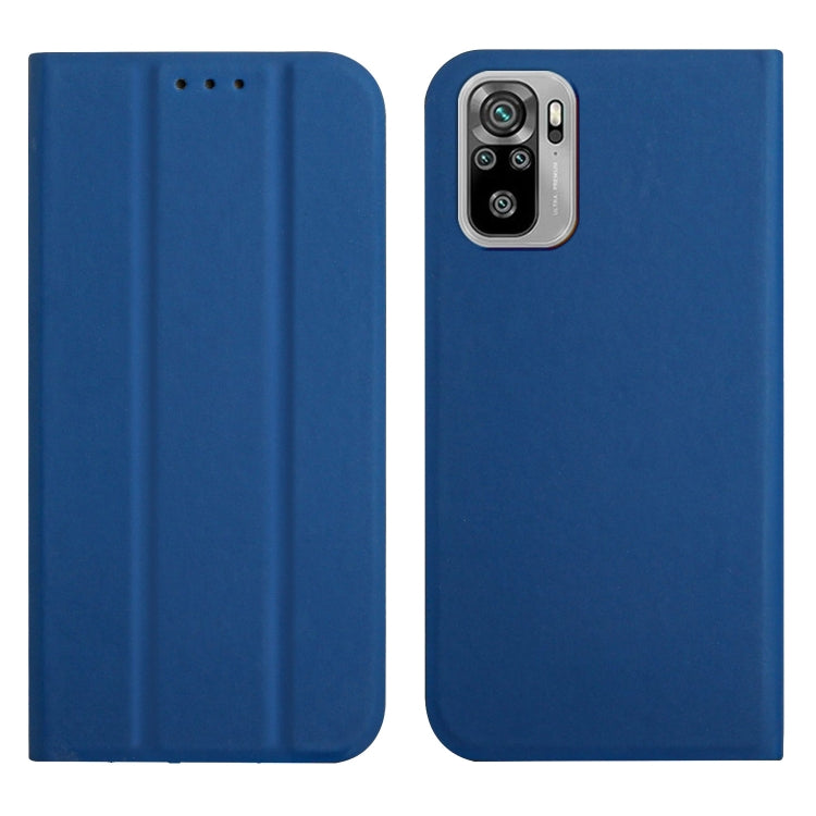 For Xiaomi Redmi Note 10 3-Folding Ultrathin Skin Feel Magnetic Solid Color Horizontal Flip Leather Case with Holder