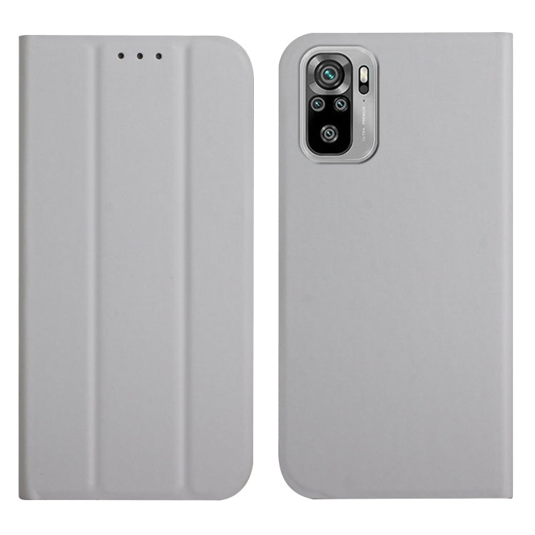 For Xiaomi Redmi Note 10 3-Folding Ultrathin Skin Feel Magnetic Solid Color Horizontal Flip Leather Case with Holder