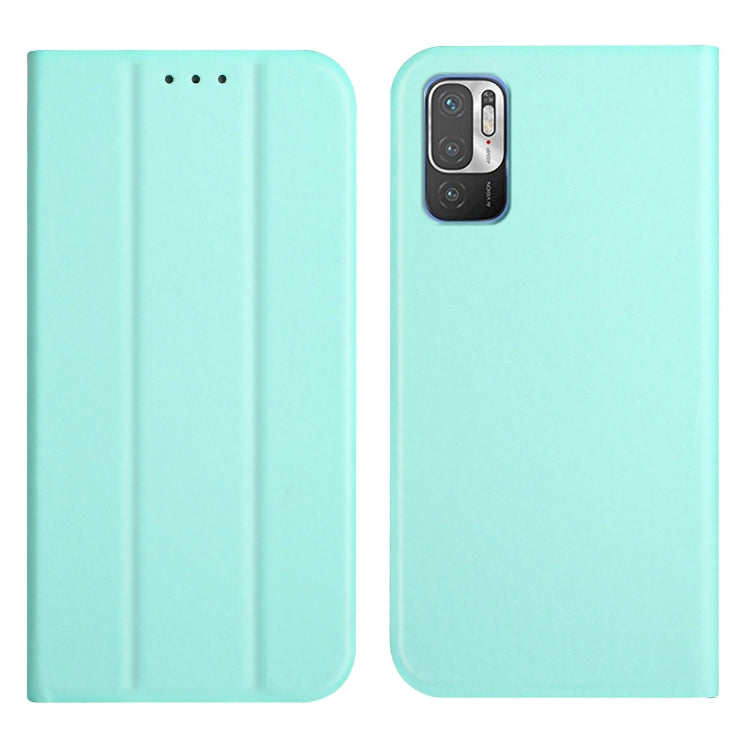 For Xiaomi Redmi Note 10 5G 3-Folding Ultrathin Skin Feel Magnetic Solid Color Horizontal Flip Leather Case with Holder