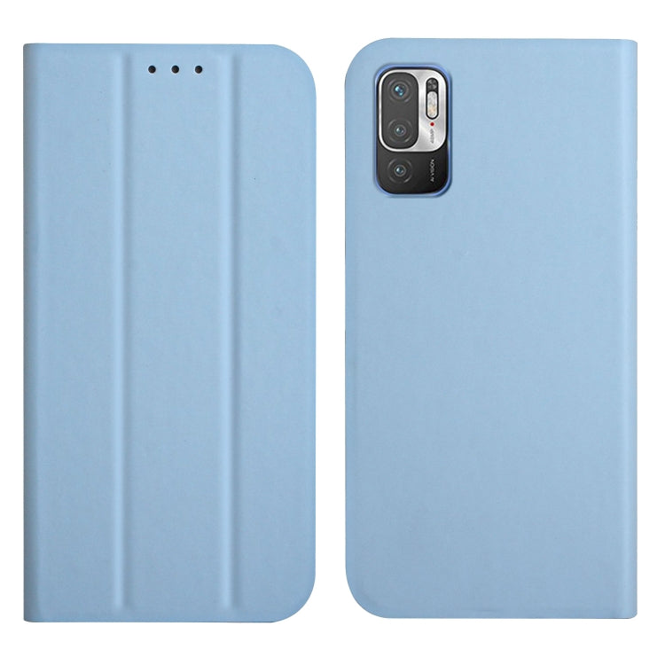 For Xiaomi Redmi Note 10 5G 3-Folding Ultrathin Skin Feel Magnetic Solid Color Horizontal Flip Leather Case with Holder