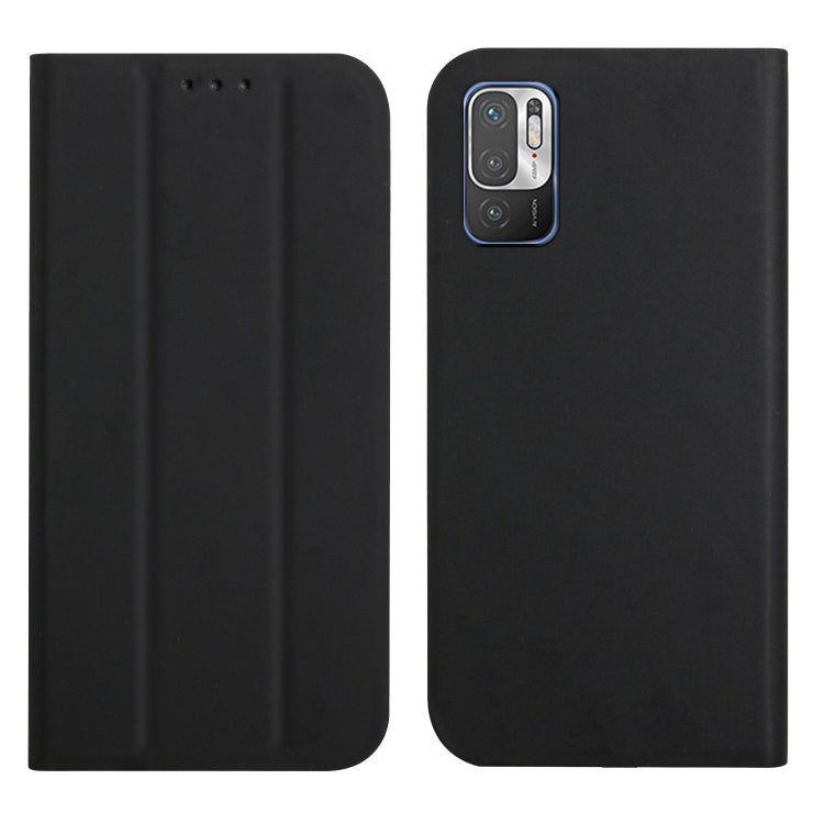 For Xiaomi Redmi Note 10 5G 3-Folding Ultrathin Skin Feel Magnetic Solid Color Horizontal Flip Leather Case with Holder