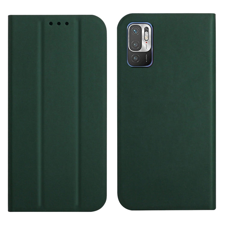 For Xiaomi Redmi Note 10 5G 3-Folding Ultrathin Skin Feel Magnetic Solid Color Horizontal Flip Leather Case with Holder