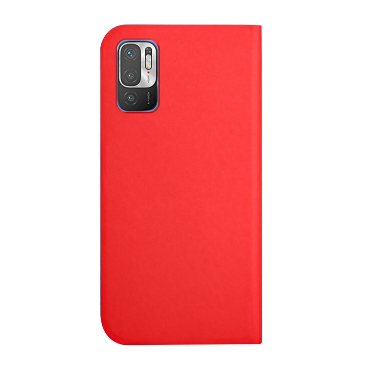 For Xiaomi Redmi Note 10 5G 3-Folding Ultrathin Skin Feel Magnetic Solid Color Horizontal Flip Leather Case with Holder