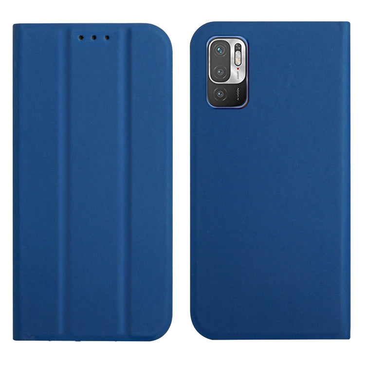 For Xiaomi Redmi Note 10 5G 3-Folding Ultrathin Skin Feel Magnetic Solid Color Horizontal Flip Leather Case with Holder