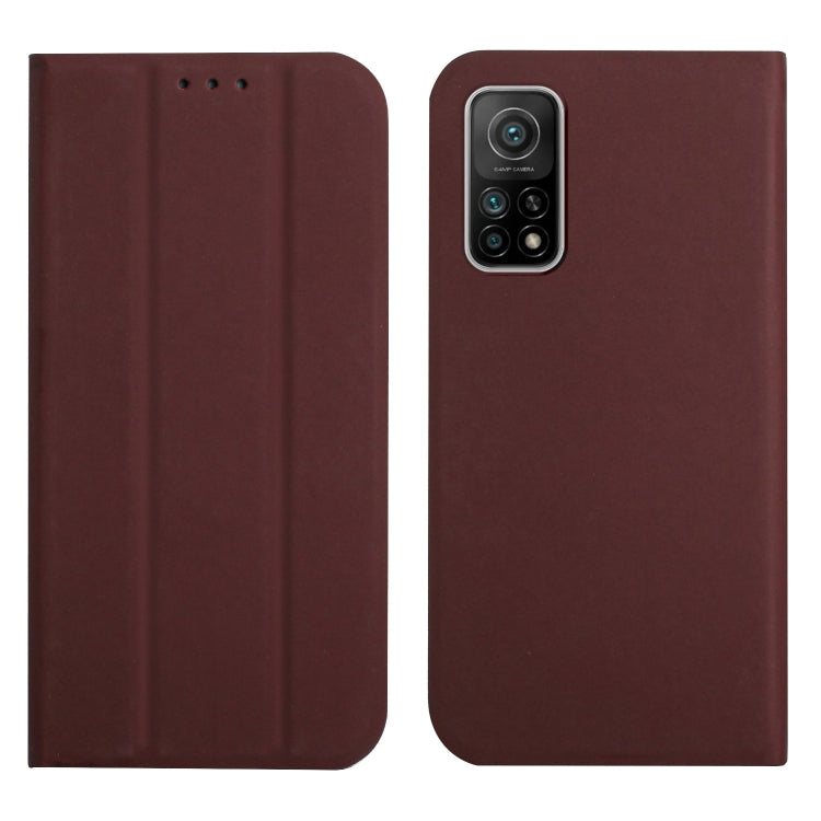 For Xiaomi Mi 10T 5G / 10T Pro 5G 3-Folding Ultrathin Skin Feel Magnetic Solid Color Horizontal Flip Leather Case with Holder