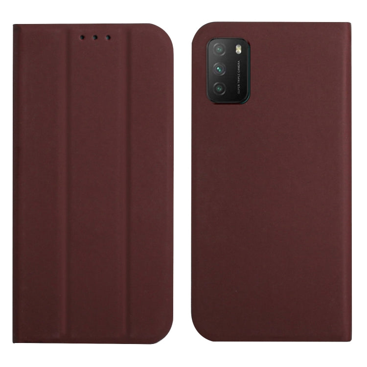 For Xiaomi Poco M3 3-Folding Ultrathin Skin Feel Magnetic Solid Color Horizontal Flip Leather Case with Holder