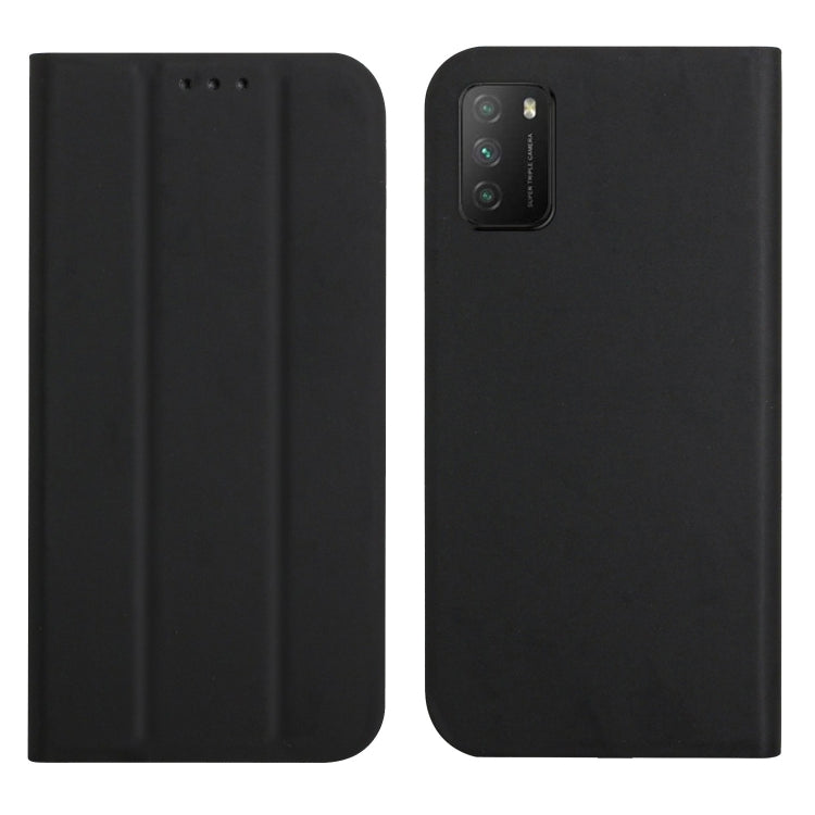 For Xiaomi Poco M3 3-Folding Ultrathin Skin Feel Magnetic Solid Color Horizontal Flip Leather Case with Holder