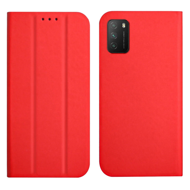 For Xiaomi Poco M3 3-Folding Ultrathin Skin Feel Magnetic Solid Color Horizontal Flip Leather Case with Holder