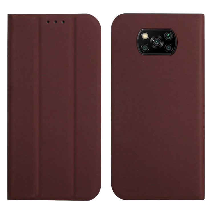 For Xiaomi Poco X3 3-Folding Ultrathin Skin Feel Magnetic Solid Color Horizontal Flip Leather Case with Holder