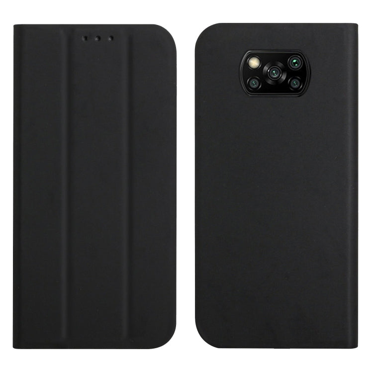 For Xiaomi Poco X3 3-Folding Ultrathin Skin Feel Magnetic Solid Color Horizontal Flip Leather Case with Holder