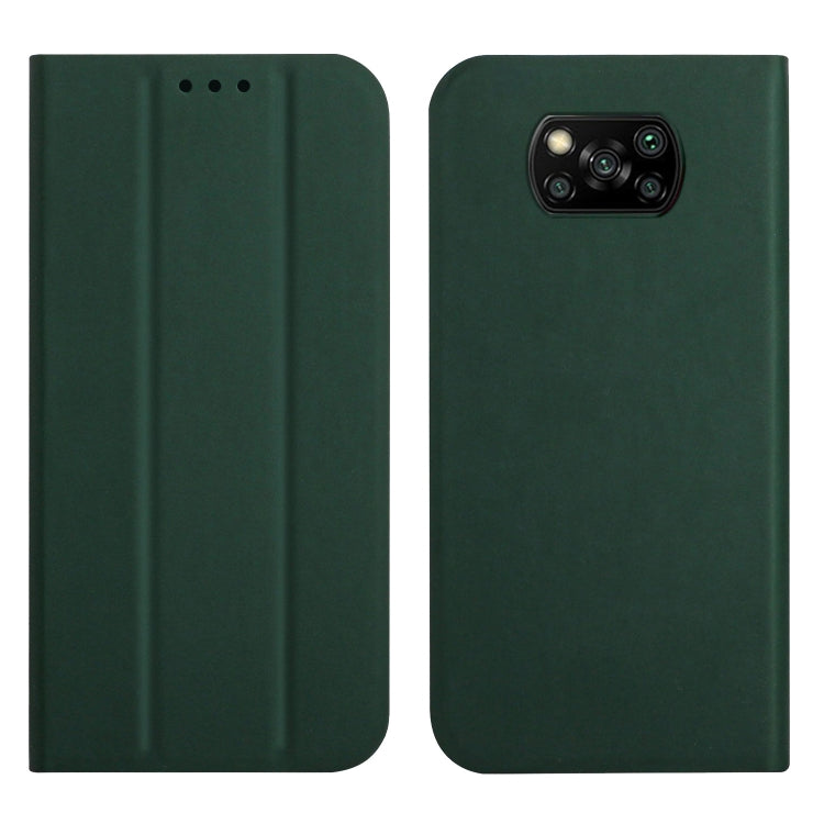 For Xiaomi Poco X3 3-Folding Ultrathin Skin Feel Magnetic Solid Color Horizontal Flip Leather Case with Holder