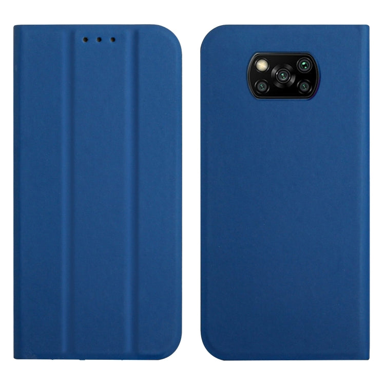 For Xiaomi Poco X3 3-Folding Ultrathin Skin Feel Magnetic Solid Color Horizontal Flip Leather Case with Holder