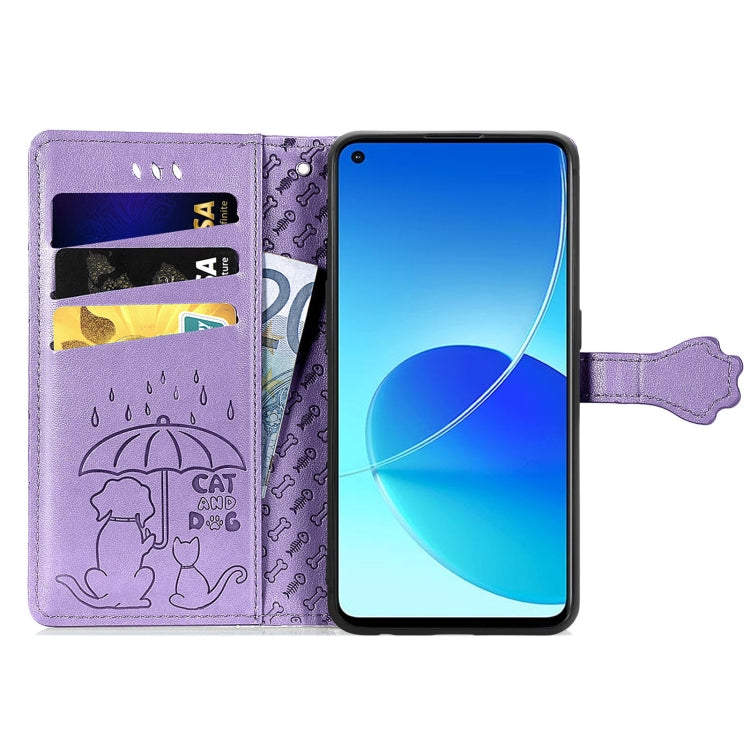 For OPPO Reno6 Z Lovely Cat and Dog Embossing Pattern Horizontal Flip Leather Case , with Holder & Card Slots & Wallet & Cartoon Clasp & Lanyard