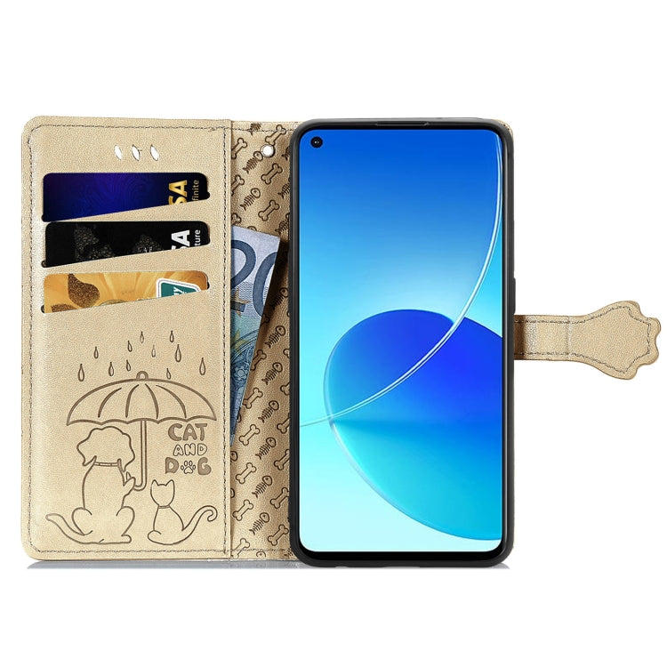 For OPPO Reno6 Z Lovely Cat and Dog Embossing Pattern Horizontal Flip Leather Case , with Holder & Card Slots & Wallet & Cartoon Clasp & Lanyard