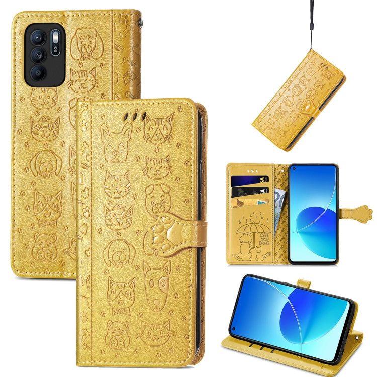 For OPPO Reno6 Z Lovely Cat and Dog Embossing Pattern Horizontal Flip Leather Case , with Holder & Card Slots & Wallet & Cartoon Clasp & Lanyard