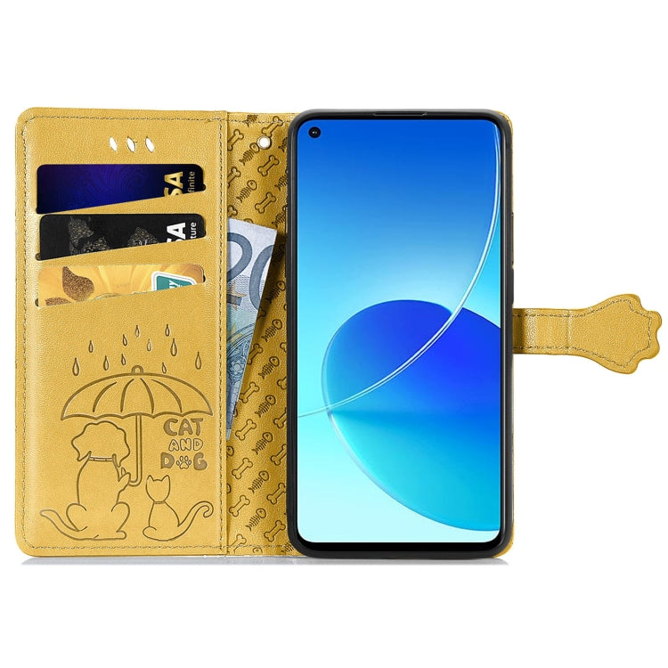 For OPPO Reno6 Z Lovely Cat and Dog Embossing Pattern Horizontal Flip Leather Case , with Holder & Card Slots & Wallet & Cartoon Clasp & Lanyard