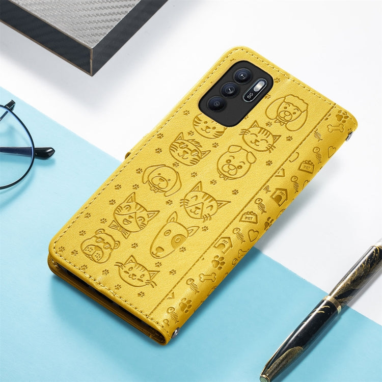 For OPPO Reno6 Z Lovely Cat and Dog Embossing Pattern Horizontal Flip Leather Case , with Holder & Card Slots & Wallet & Cartoon Clasp & Lanyard