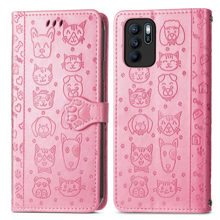 For OPPO Reno6 Z Lovely Cat and Dog Embossing Pattern Horizontal Flip Leather Case , with Holder & Card Slots & Wallet & Cartoon Clasp & Lanyard