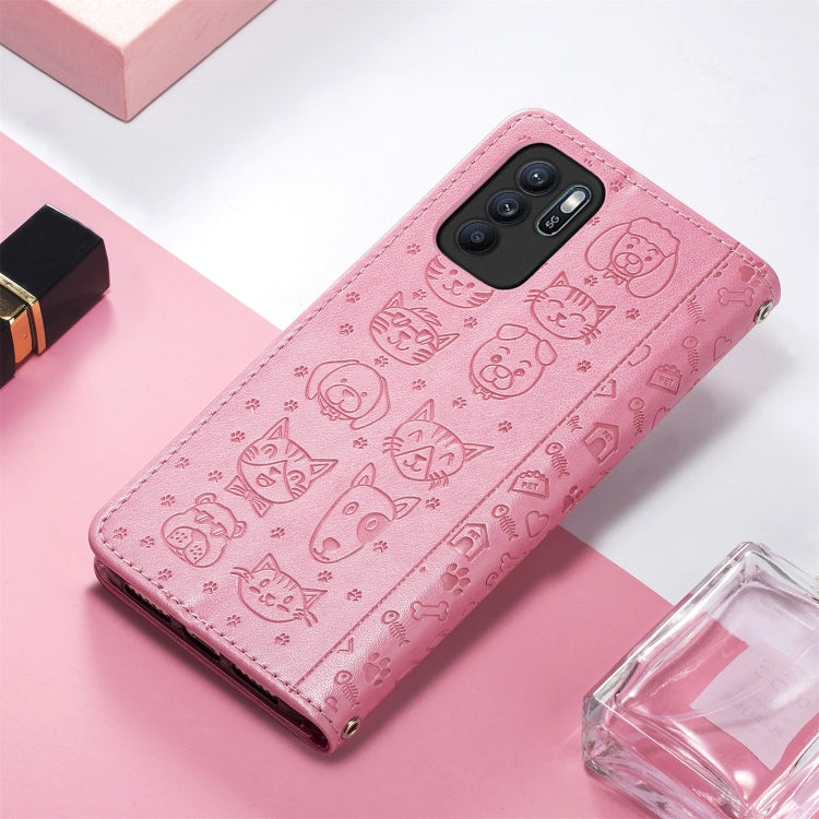 For OPPO Reno6 Z Lovely Cat and Dog Embossing Pattern Horizontal Flip Leather Case , with Holder & Card Slots & Wallet & Cartoon Clasp & Lanyard