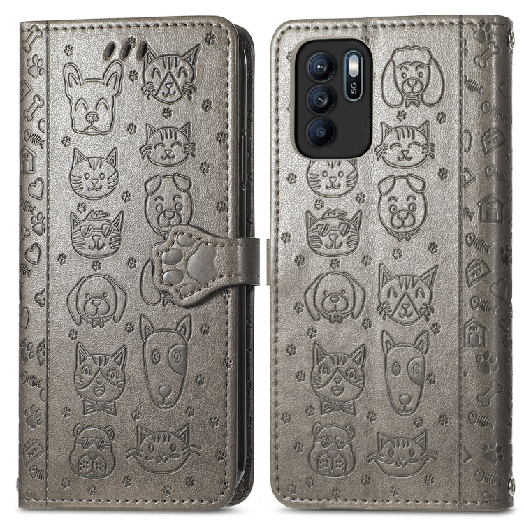 For OPPO Reno6 Z Lovely Cat and Dog Embossing Pattern Horizontal Flip Leather Case , with Holder & Card Slots & Wallet & Cartoon Clasp & Lanyard