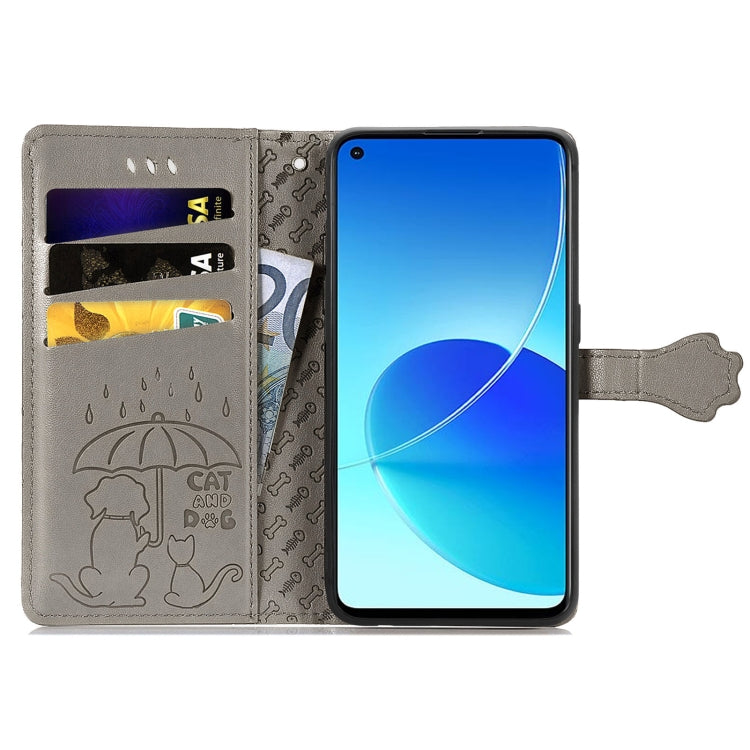 For OPPO Reno6 Z Lovely Cat and Dog Embossing Pattern Horizontal Flip Leather Case , with Holder & Card Slots & Wallet & Cartoon Clasp & Lanyard
