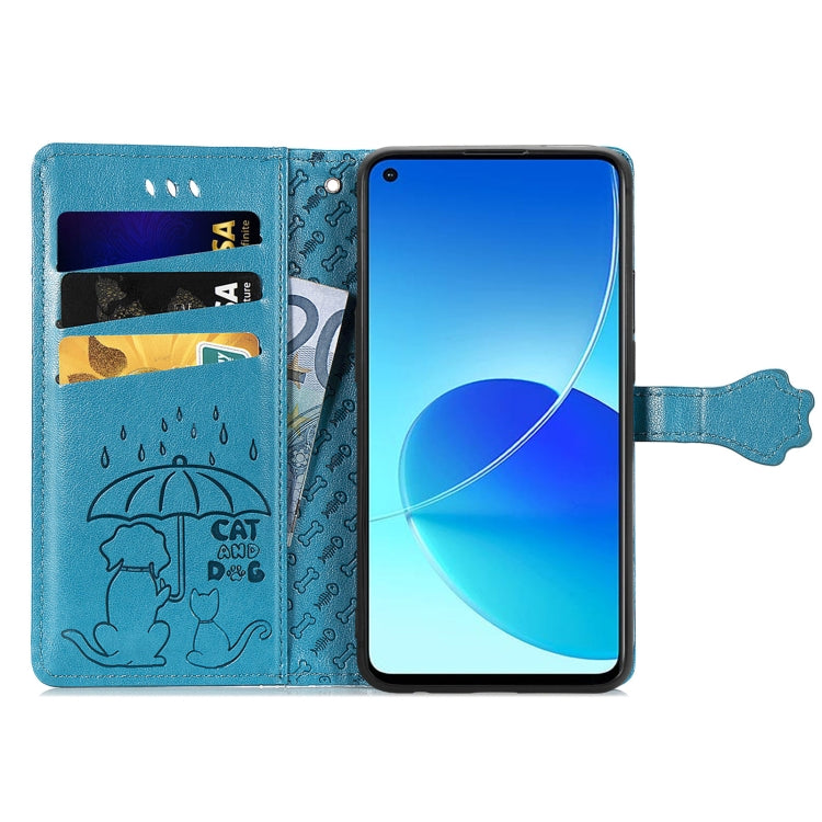 For OPPO Reno6 Z Lovely Cat and Dog Embossing Pattern Horizontal Flip Leather Case , with Holder & Card Slots & Wallet & Cartoon Clasp & Lanyard