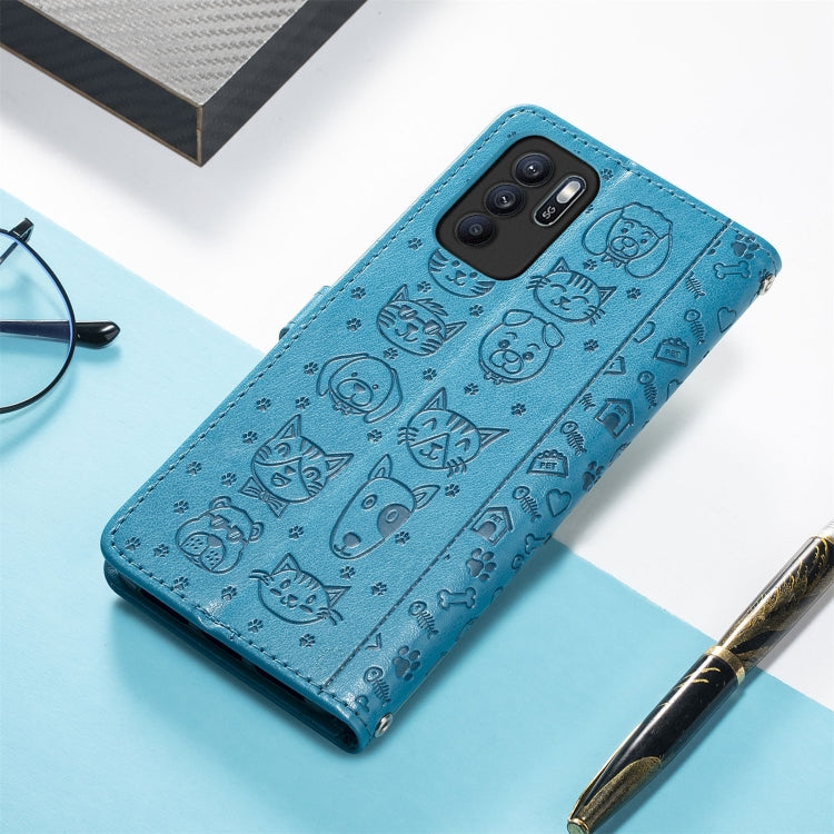 For OPPO Reno6 Z Lovely Cat and Dog Embossing Pattern Horizontal Flip Leather Case , with Holder & Card Slots & Wallet & Cartoon Clasp & Lanyard