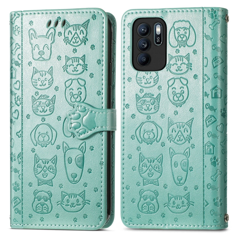 For OPPO Reno6 Z Lovely Cat and Dog Embossing Pattern Horizontal Flip Leather Case , with Holder & Card Slots & Wallet & Cartoon Clasp & Lanyard