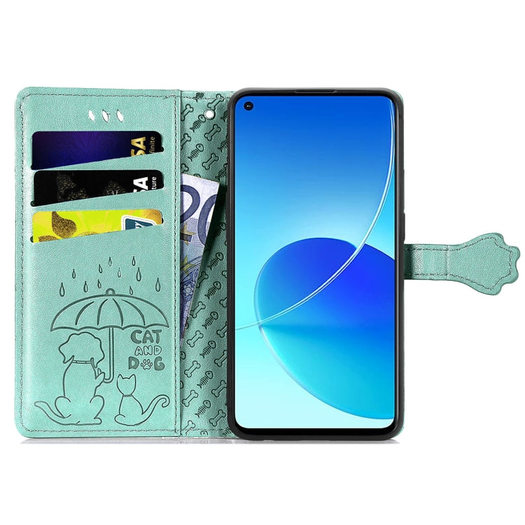 For OPPO Reno6 Z Lovely Cat and Dog Embossing Pattern Horizontal Flip Leather Case , with Holder & Card Slots & Wallet & Cartoon Clasp & Lanyard