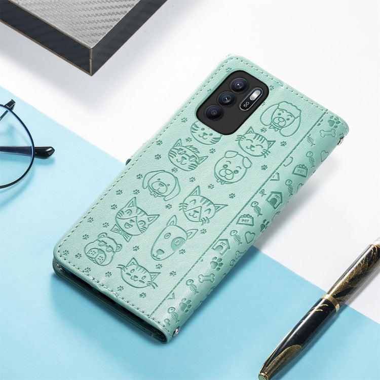 For OPPO Reno6 Z Lovely Cat and Dog Embossing Pattern Horizontal Flip Leather Case , with Holder & Card Slots & Wallet & Cartoon Clasp & Lanyard