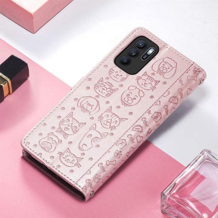 For OPPO Reno6 Z Lovely Cat and Dog Embossing Pattern Horizontal Flip Leather Case , with Holder & Card Slots & Wallet & Cartoon Clasp & Lanyard