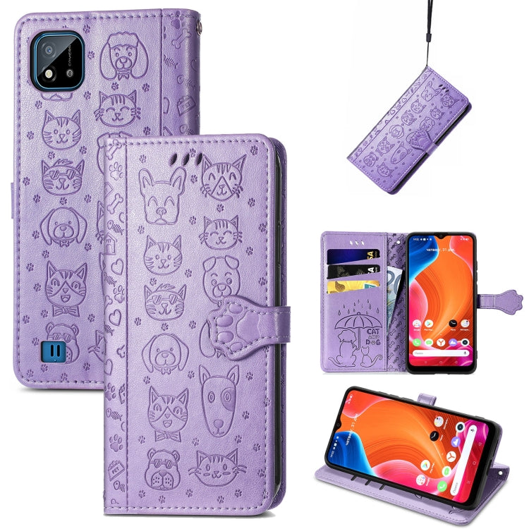For OPPO Realme C20 Lovely Cat and Dog Embossing Pattern Horizontal Flip Leather Case , with Holder & Card Slots & Wallet & Cartoon Clasp & Lanyard