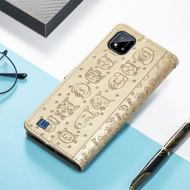 For OPPO Realme C20 Lovely Cat and Dog Embossing Pattern Horizontal Flip Leather Case , with Holder & Card Slots & Wallet & Cartoon Clasp & Lanyard