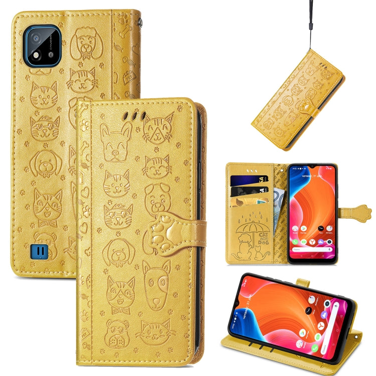 For OPPO Realme C20 Lovely Cat and Dog Embossing Pattern Horizontal Flip Leather Case , with Holder & Card Slots & Wallet & Cartoon Clasp & Lanyard