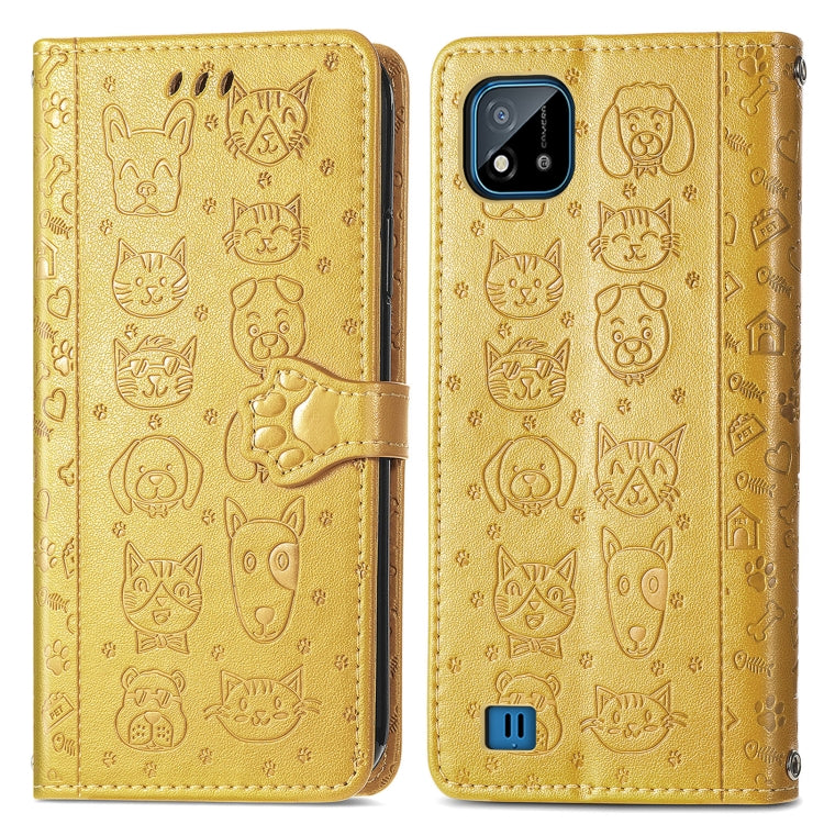 For OPPO Realme C20 Lovely Cat and Dog Embossing Pattern Horizontal Flip Leather Case , with Holder & Card Slots & Wallet & Cartoon Clasp & Lanyard