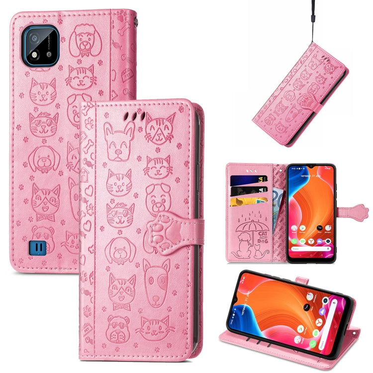 For OPPO Realme C20 Lovely Cat and Dog Embossing Pattern Horizontal Flip Leather Case , with Holder & Card Slots & Wallet & Cartoon Clasp & Lanyard