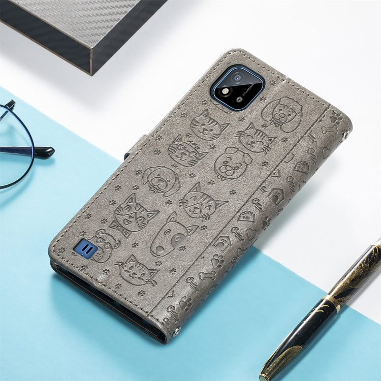 For OPPO Realme C20 Lovely Cat and Dog Embossing Pattern Horizontal Flip Leather Case , with Holder & Card Slots & Wallet & Cartoon Clasp & Lanyard